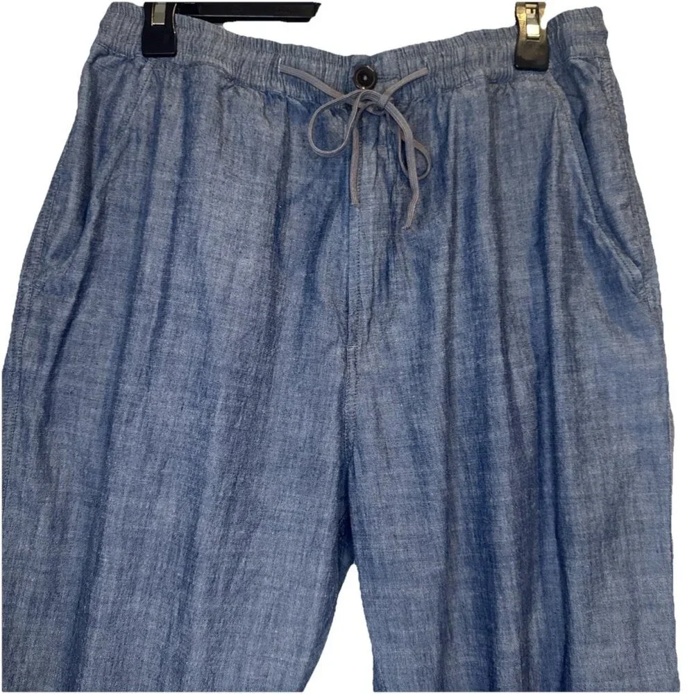 Universal Works Hi Water Indigo Chambray Crop Trouser Pant Elastic Waist Sz 32 - Picture 2 of 11